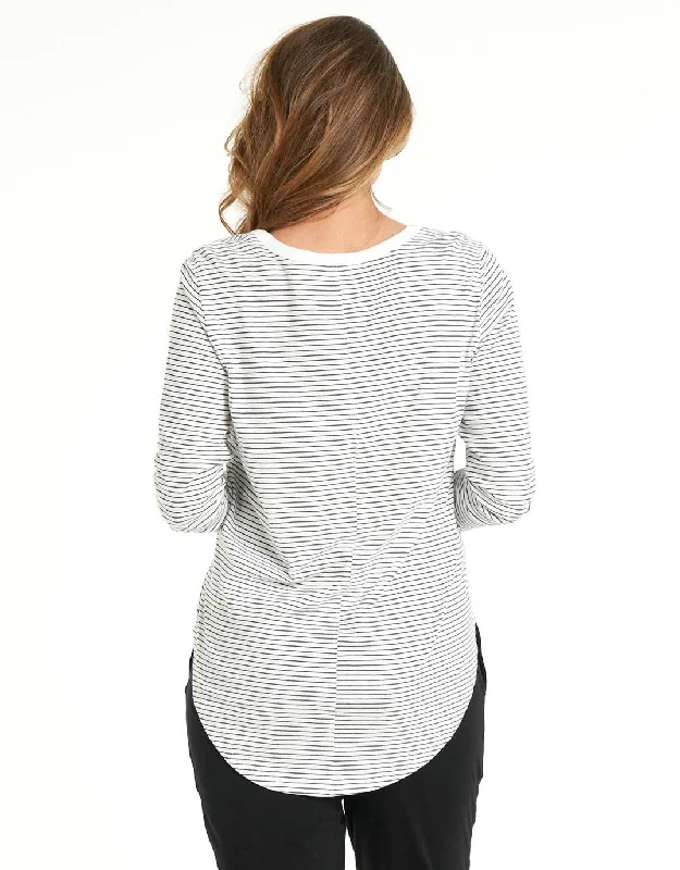 Megan Long Sleeve Top - White/Black Stripe