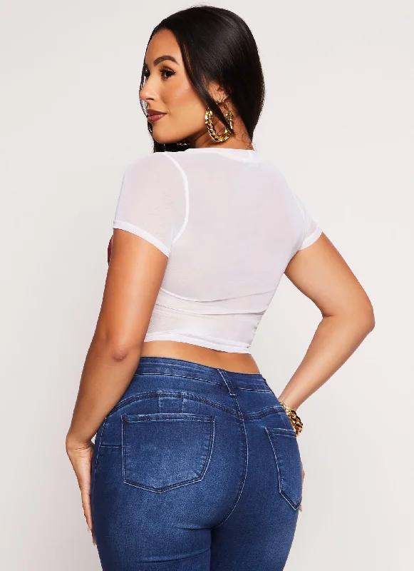 Lip Graphic Mesh Crop Top