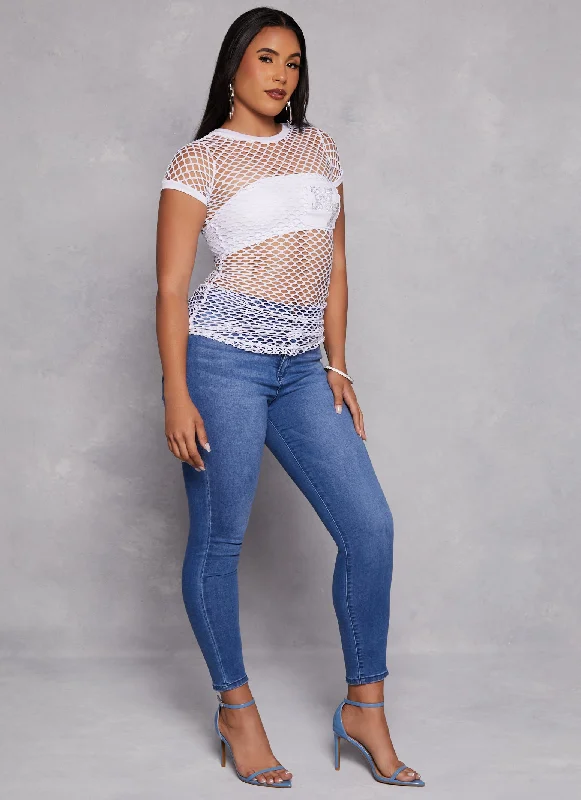 NY Rhinestone Pocket Fishnet Top