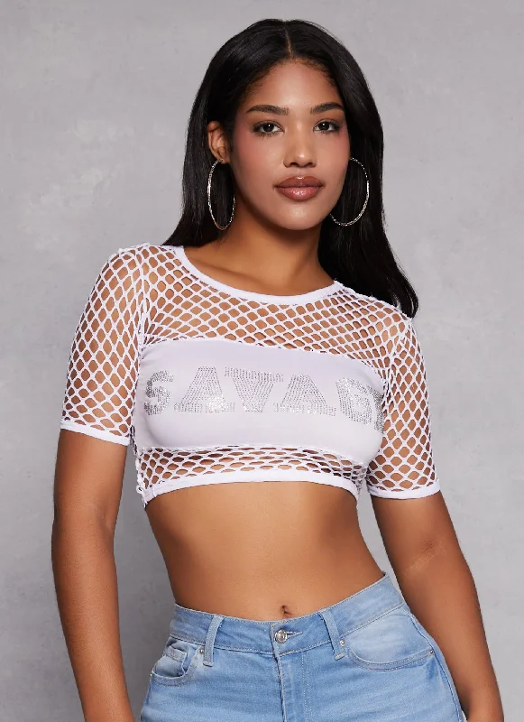 Savage Rhinestone Fishnet Crop Top