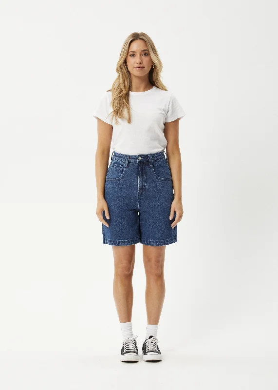 AFENDS Womens Emilie - Hemp Denim Workwear Short - Authentic Blue