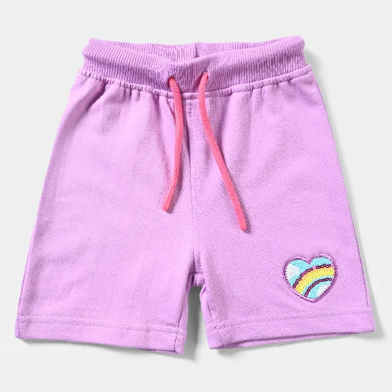 Girls Cotton Terry Short Rainbow Heart-ORCHID