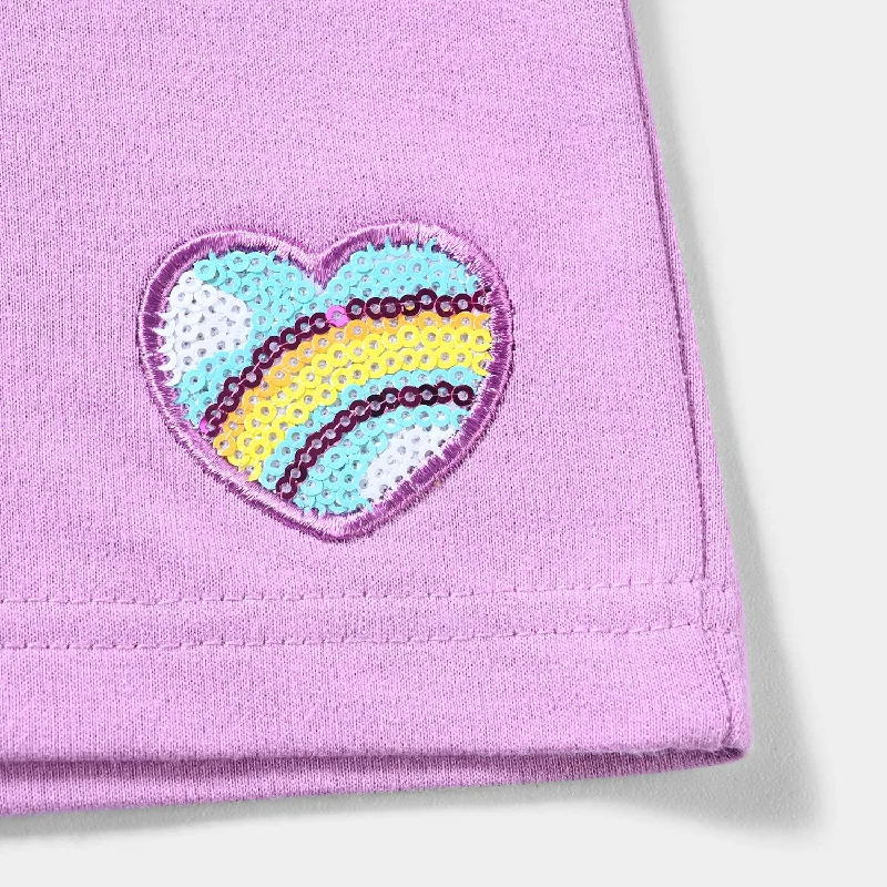 Girls Cotton Terry Short Rainbow Heart-ORCHID