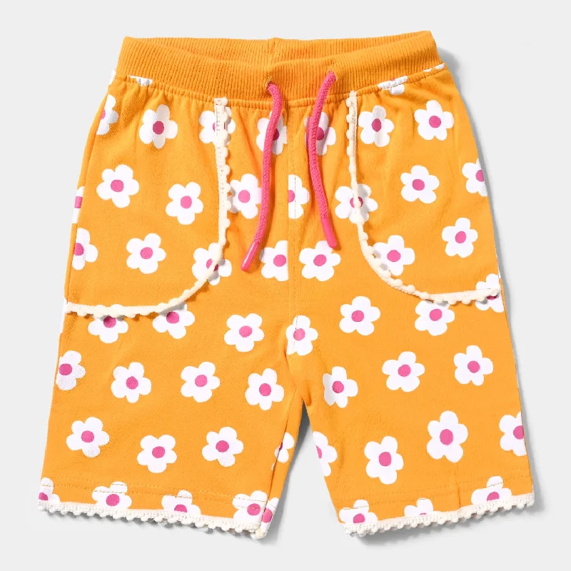 Girls Cotton Terry Short White & Pink Flowers-Citrus