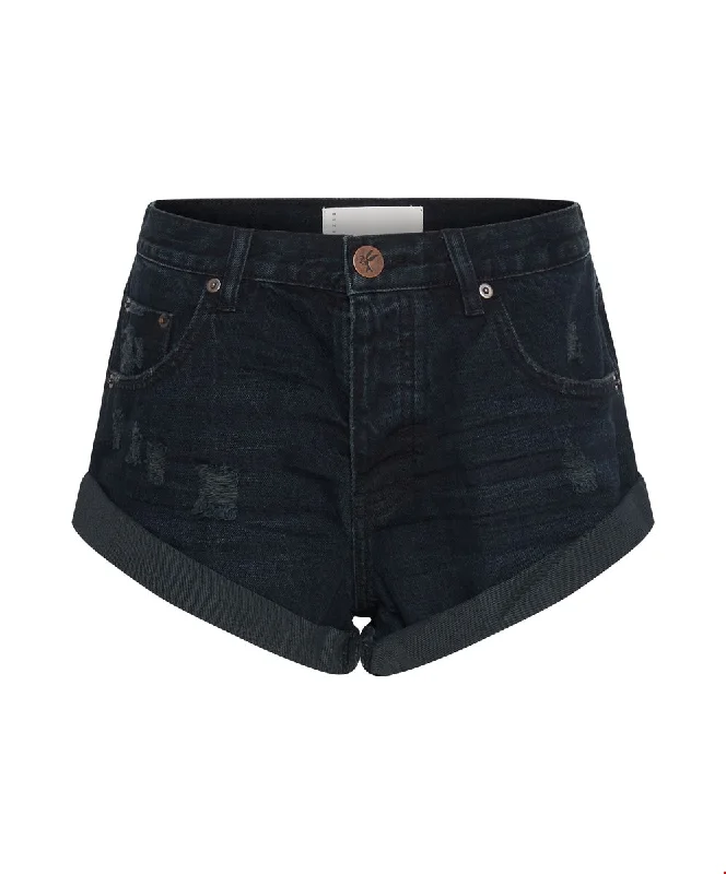 ONETEASPOON Womens Fox Black Bandits Low Waist Denim Short - Fox Black