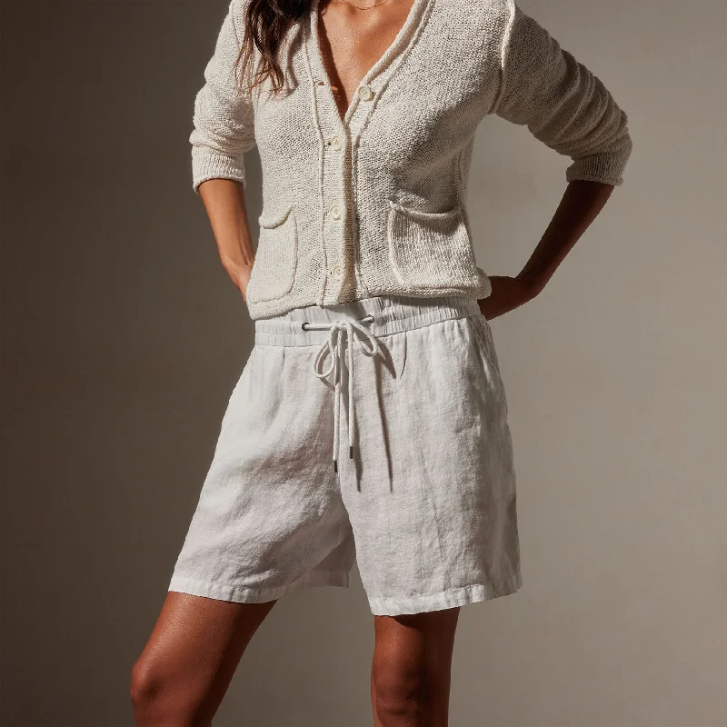 Relaxed Fit Linen Short - White