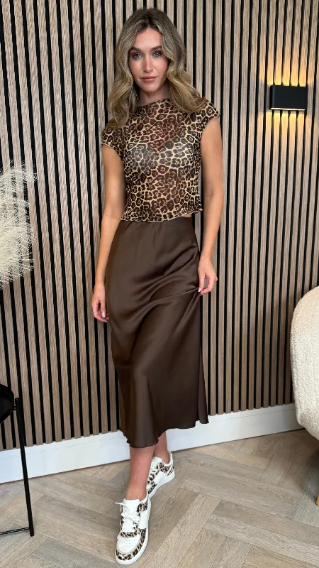 Yaella Brown Satin Slip Skirt