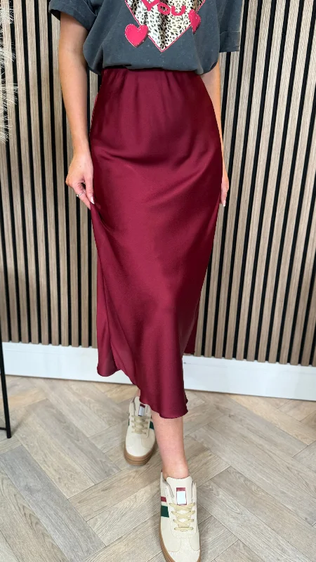 Yaella Burgundy Satin Slip Skirt