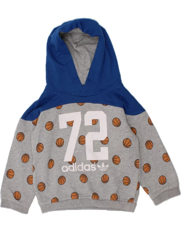 ADIDAS Baby Boys Graphic Hoodie Jumper 12-18 Months Grey Spotted Cotton