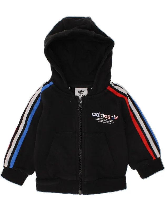 ADIDAS Baby Boys Graphic Zip Hoodie Sweater 3-6 Months Black Colourblock