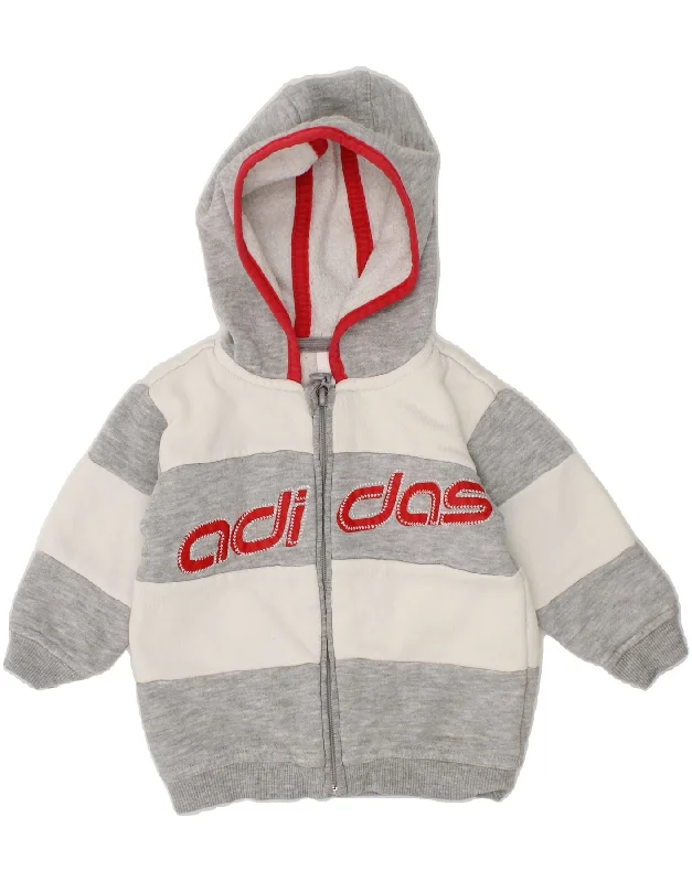 ADIDAS Baby Boys Graphic Zip Hoodie Sweater 3-6 Months Grey Striped