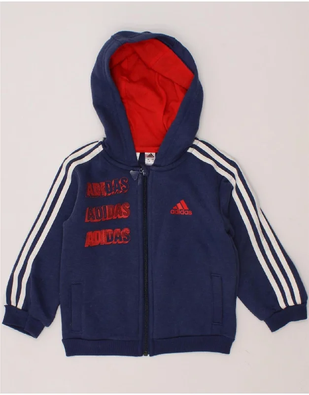 ADIDAS Baby Boys Graphic Zip Hoodie Sweater 9-12 Months Navy Blue Cotton