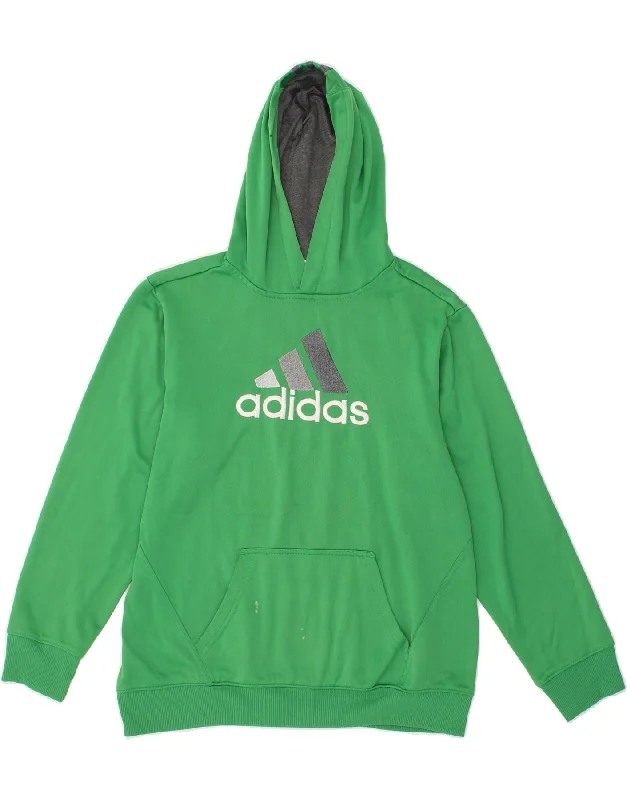 ADIDAS Boys Graphic Hoodie Jumper 15-16 Years Green Polyester