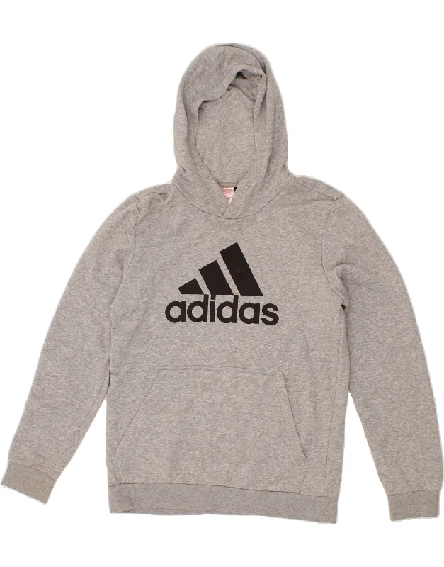 ADIDAS Boys Graphic Hoodie Jumper 15-16 Years Grey Cotton