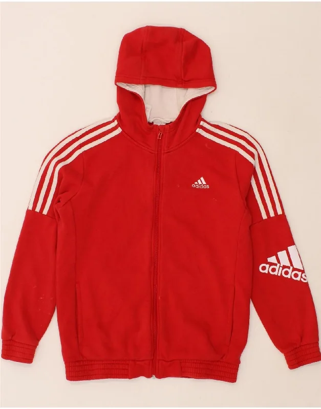 ADIDAS Boys Graphic Zip Hoodie Sweater 13-14 Years Red Cotton