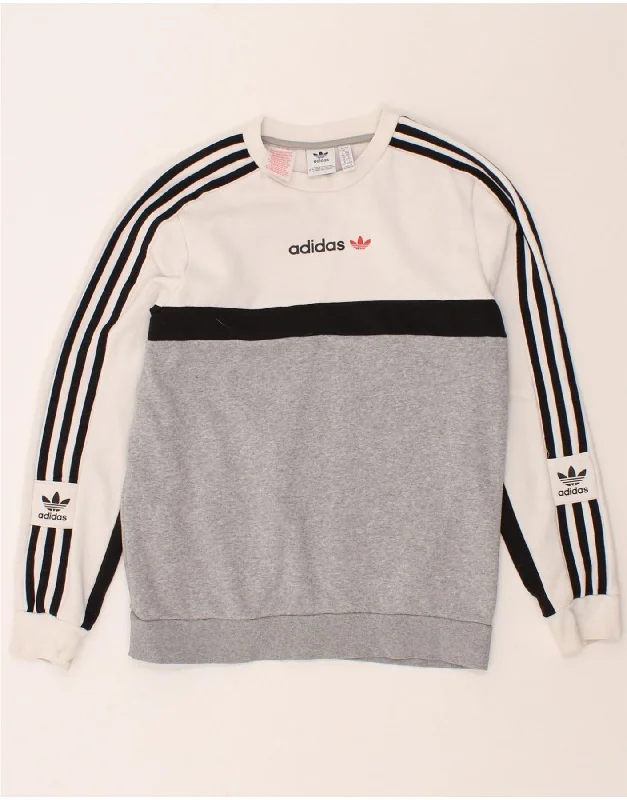 ADIDAS Boys Sweatshirt Jumper 12-13 Years Grey Colourblock Cotton