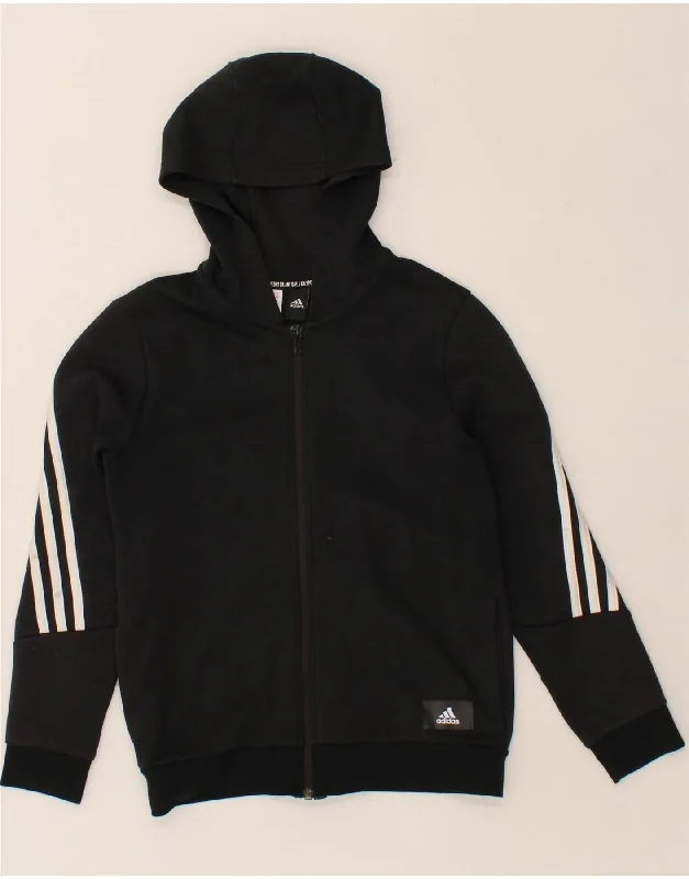 ADIDAS Boys Zip Hoodie Sweater 11-12 Years Black Polyester