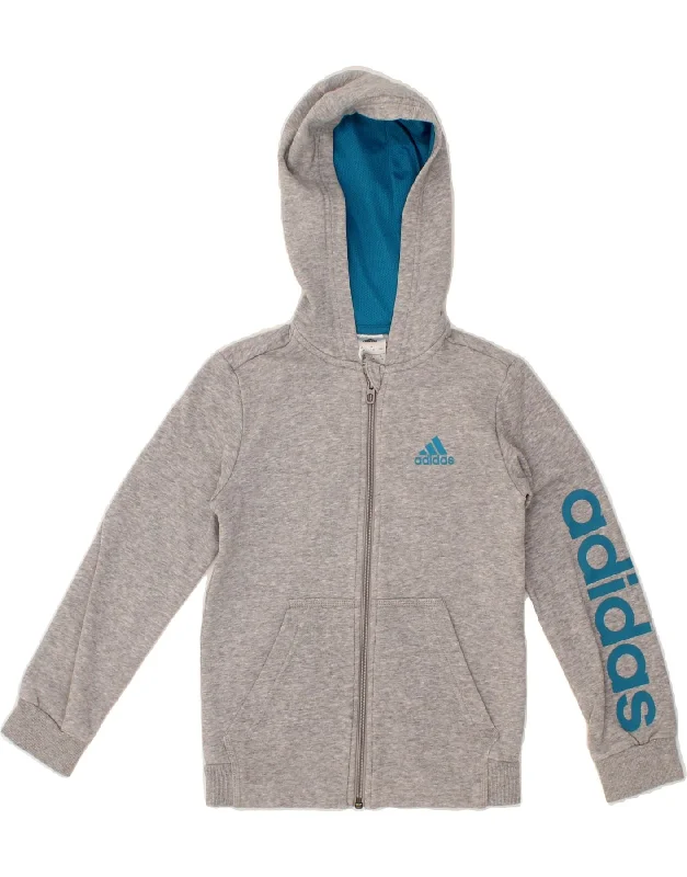 ADIDAS Girls Graphic Zip Hoodie Sweater 7-8 Years Grey Cotton