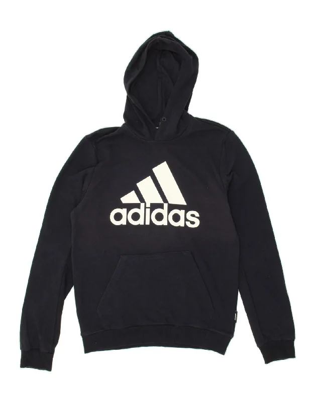 ADIDAS Mens Graphic Hoodie Jumper Medium Navy Blue Cotton