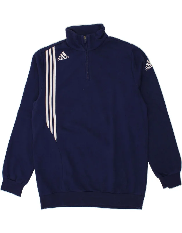 ADIDAS Mens Zip Neck Sweatshirt Jumper UK 46/48 XL Navy Blue Cotton