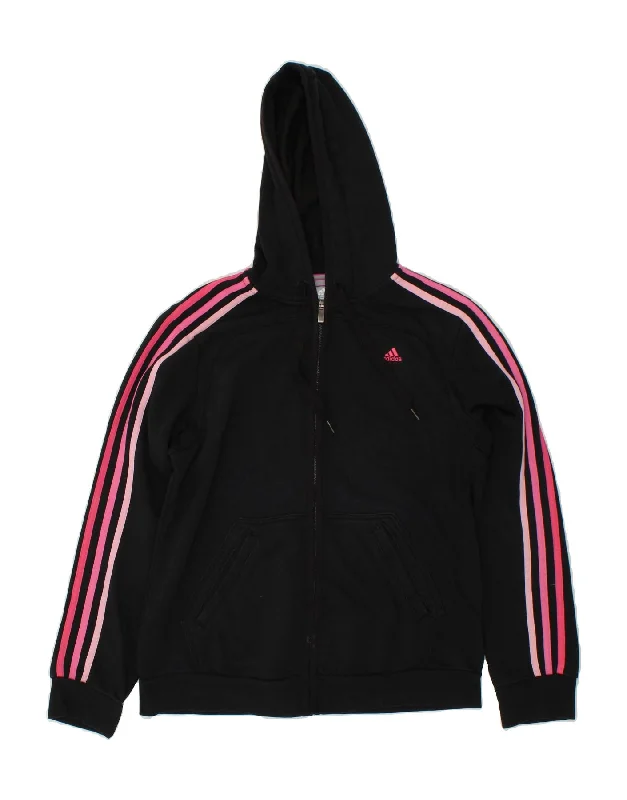 ADIDAS Womens Climalite Zip Hoodie Sweater UK 16/18 Large Black Cotton