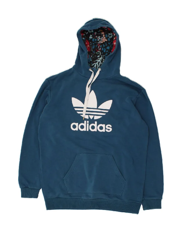 ADIDAS Womens Graphic Hoodie Jumper UK 16 Large Blue Cotton