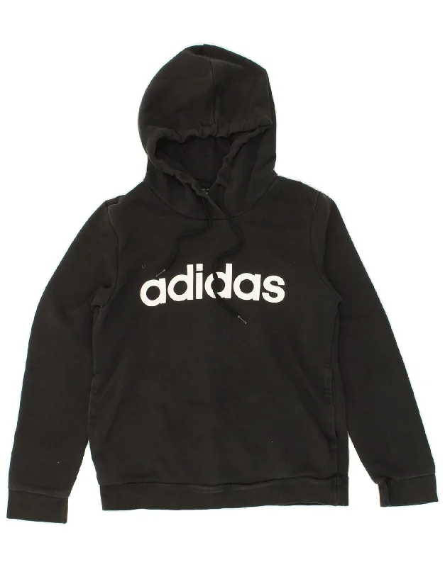 ADIDAS Womens Graphic Hoodie Jumper UK 8/10 Small Black Cotton