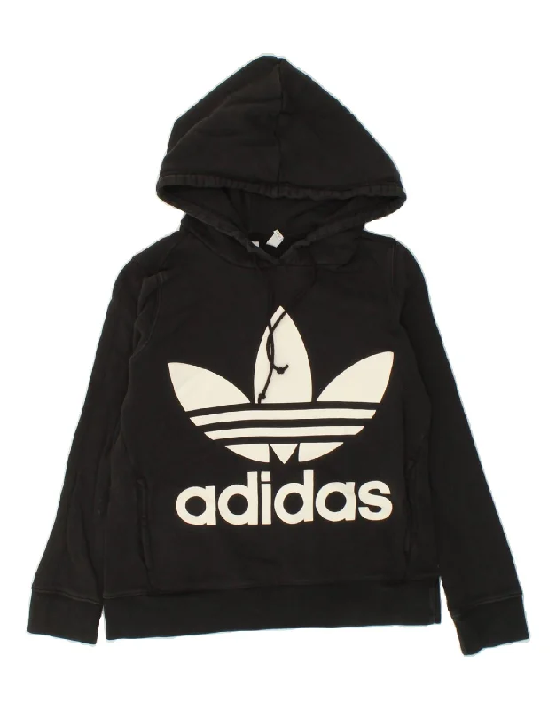 ADIDAS Womens Graphic Hoodie Jumper UK 8 Small Black Cotton