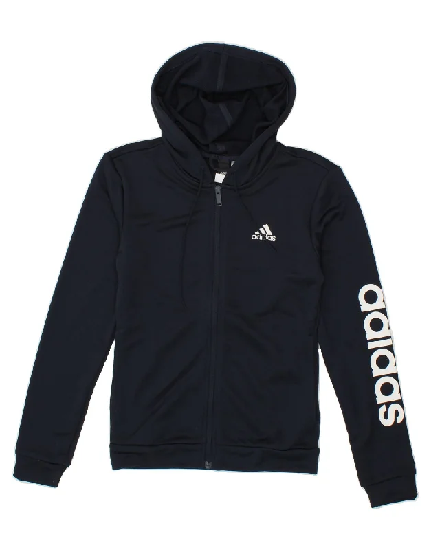 ADIDAS Womens Graphic Zip Hoodie Sweater UK 4/6 XS Navy Blue Polyester