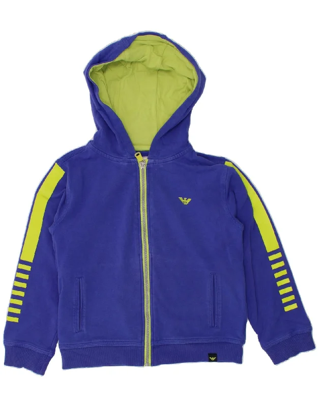 ARMANI JUNIOR Boys Zip Hoodie Sweater 5-6 Years Blue Colourblock Cotton