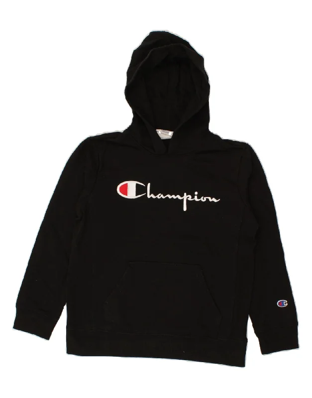 CHAMPION Boys Graphic Hoodie Jumper 12-13 Years Medium  Black Cotton