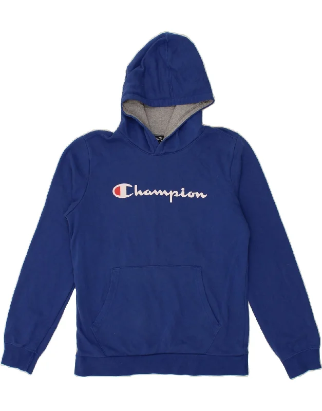 CHAMPION Boys Graphic Hoodie Jumper 13-14 Years XL Blue Cotton