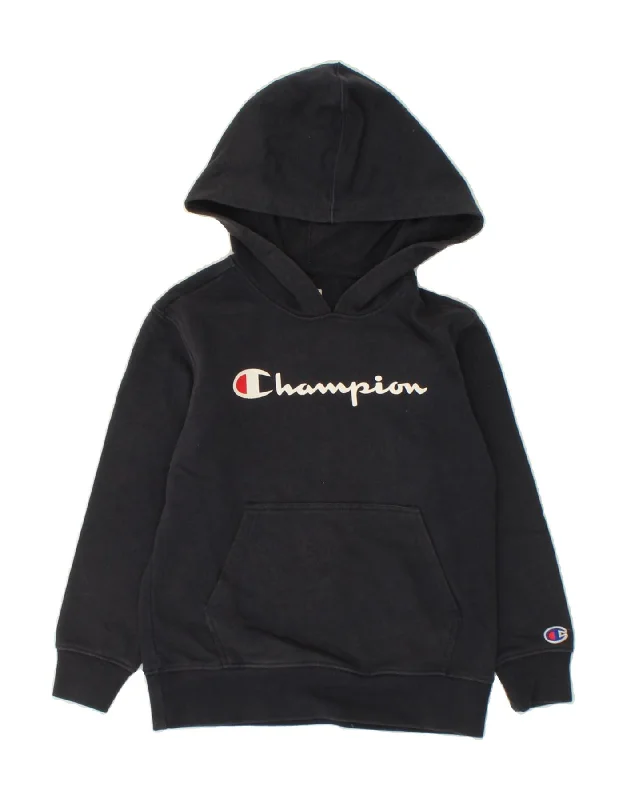 CHAMPION Boys Graphic Hoodie Jumper 7-8 Years Small  Black Cotton