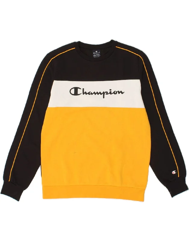 CHAMPION Boys Graphic Sweatshirt Jumper 15-16 Years 2XL Black Colourblock