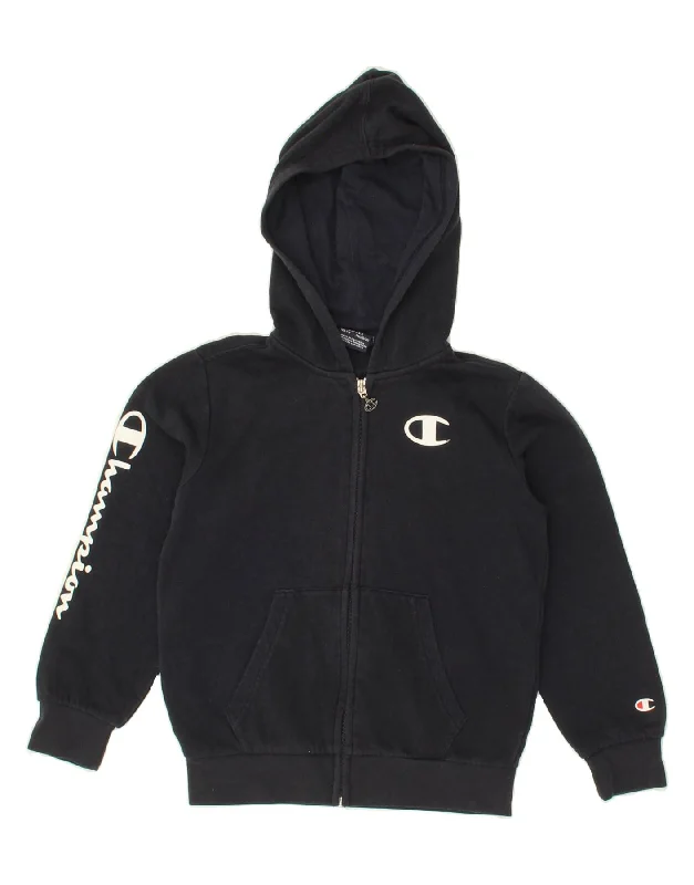 CHAMPION Boys Graphic Zip Hoodie Sweater 7-8 Years Small Navy Blue