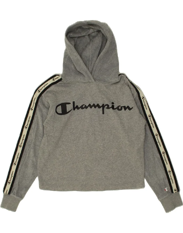 CHAMPION Girls Graphic Hoodie Jumper 11-12 Years Large  Grey