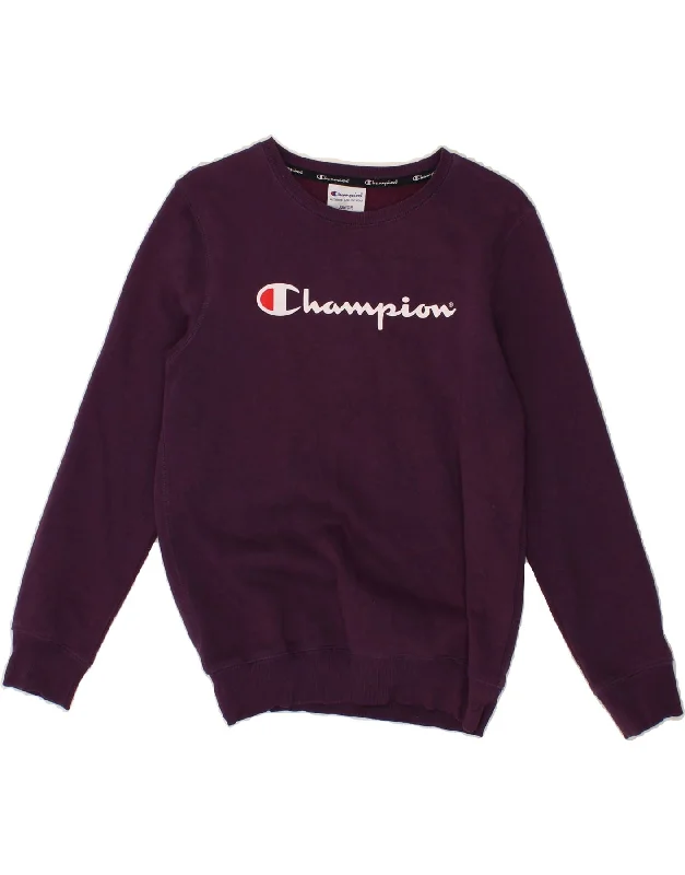 CHAMPION Girls Graphic Sweatshirt Jumper 11-12 Years Purple Cotton