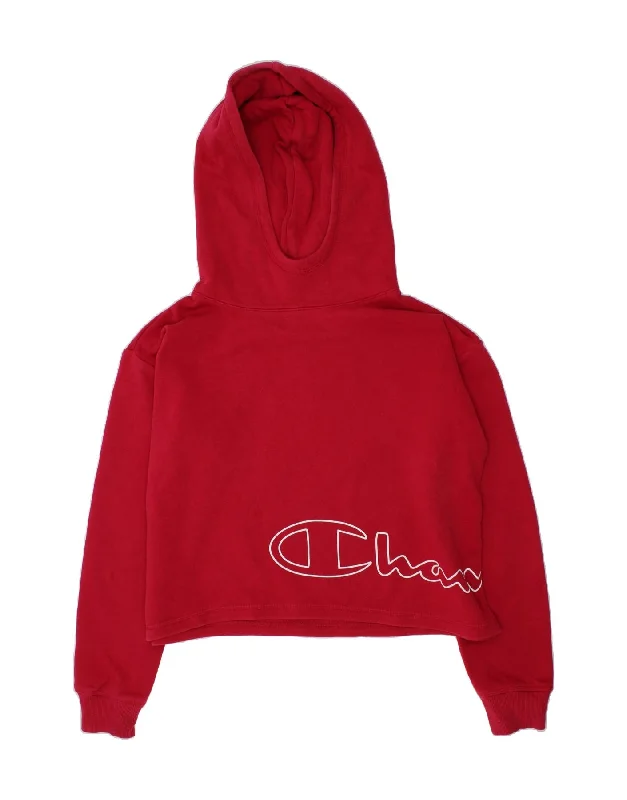 CHAMPION Girls Oversized Crop Graphic Hoodie Jumper 11-12 Years Large  Red