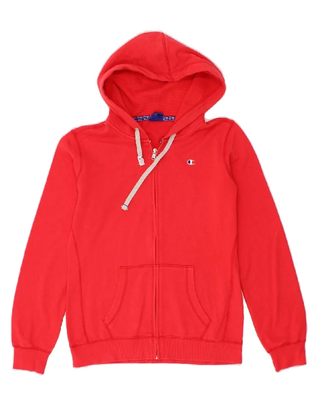 CHAMPION Womens Zip Hoodie Sweater UK 16 Large Red Cotton