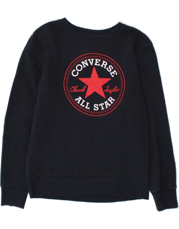 CONVERSE Girls Graphic Sweatshirt Jumper 12-13 Years Large  Navy Blue