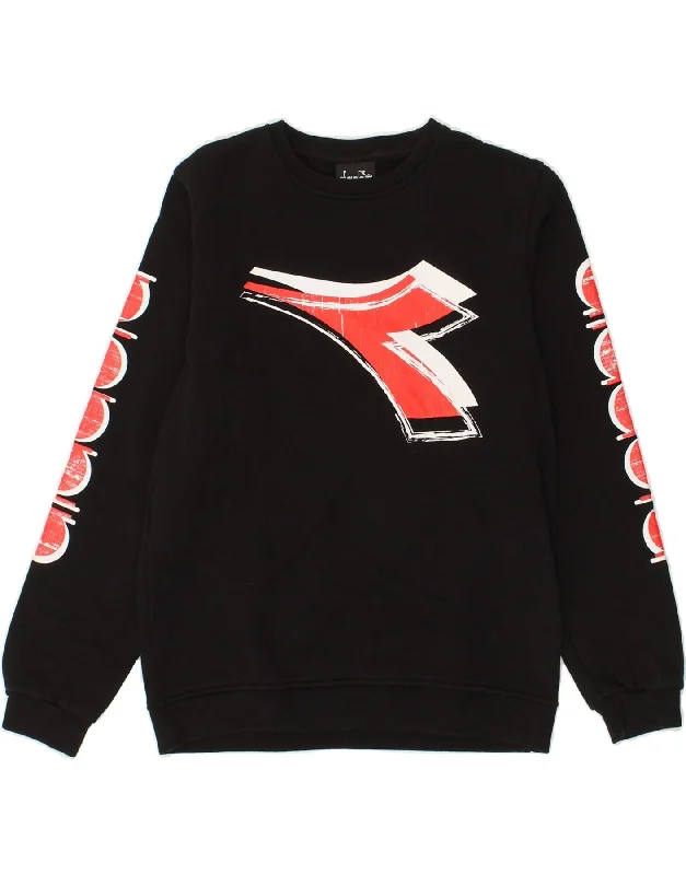 DIADORA Boys Graphic Sweatshirt Jumper 13-14 Years Black Cotton