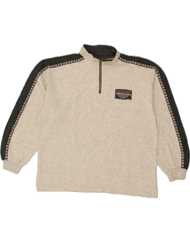 DIADORA Mens Graphic Zip Neck Sweatshirt Jumper Large Beige Colourblock