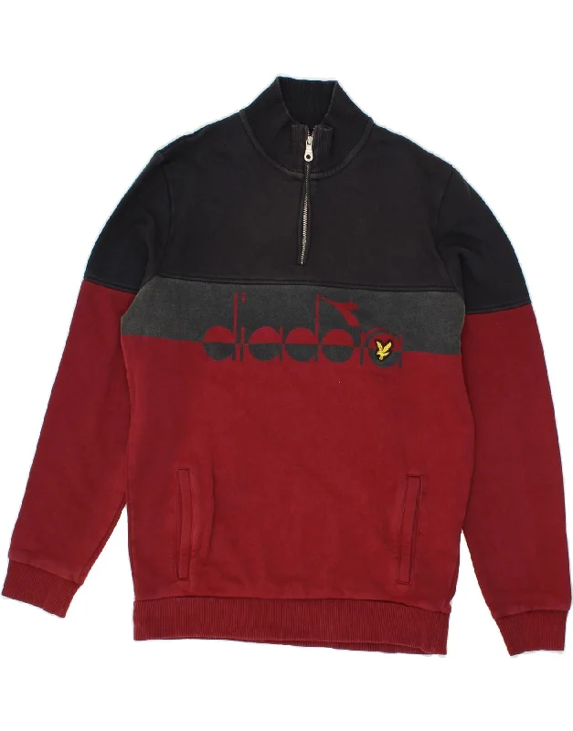 DIADORA Mens Graphic Zip Neck Sweatshirt Jumper Small Red Colourblock