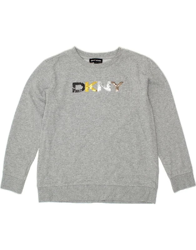 DKNY Womens Oversized Graphic Sweatshirt Jumper UK 10 Small Grey Cotton