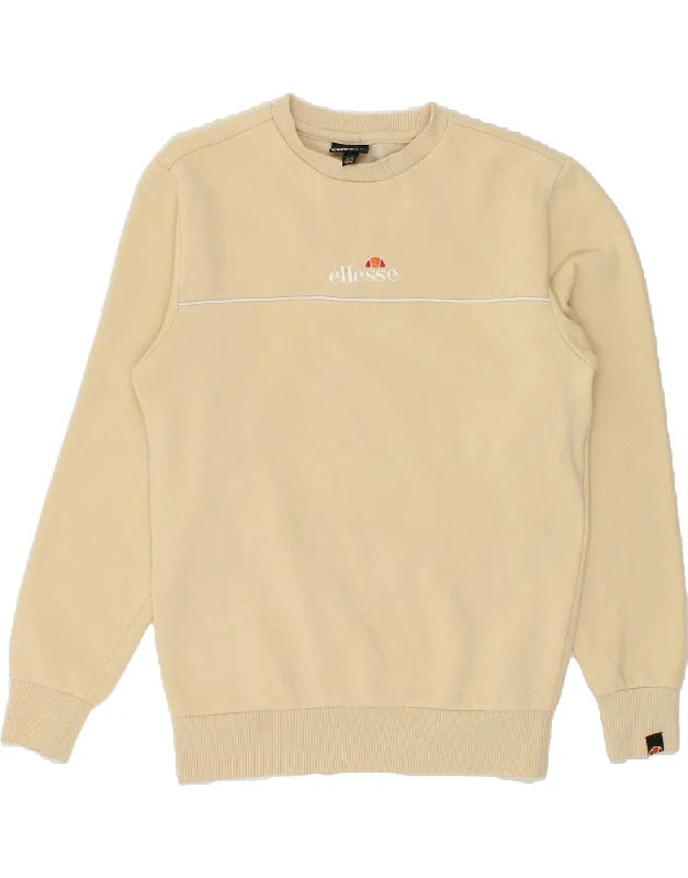 ELLESSE Mens Graphic Sweatshirt Jumper Small Beige Cotton