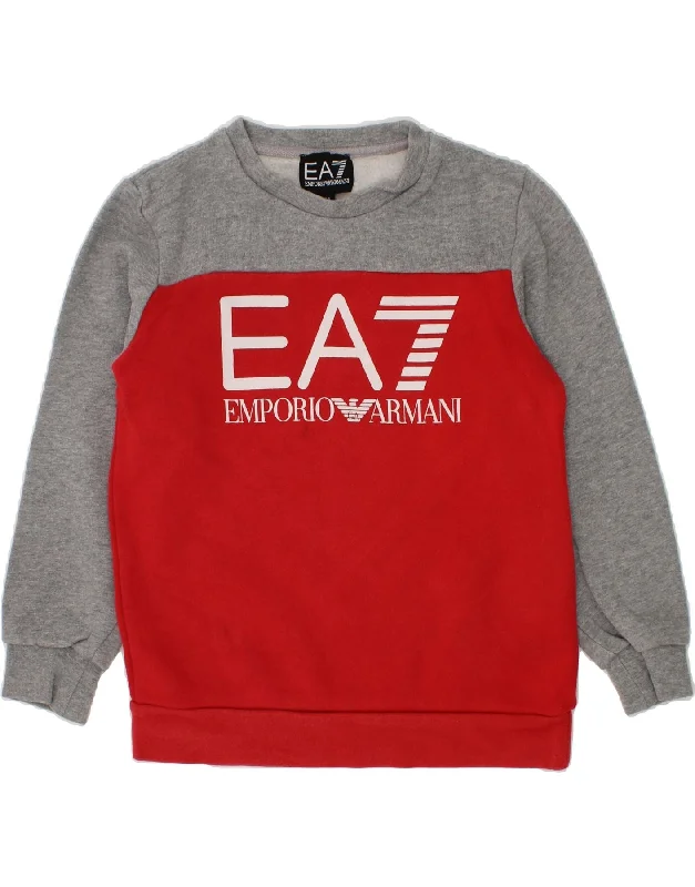 EMPORIO ARMANI Boys Graphic Sweatshirt Jumper 5-6 Years Red Colourblock