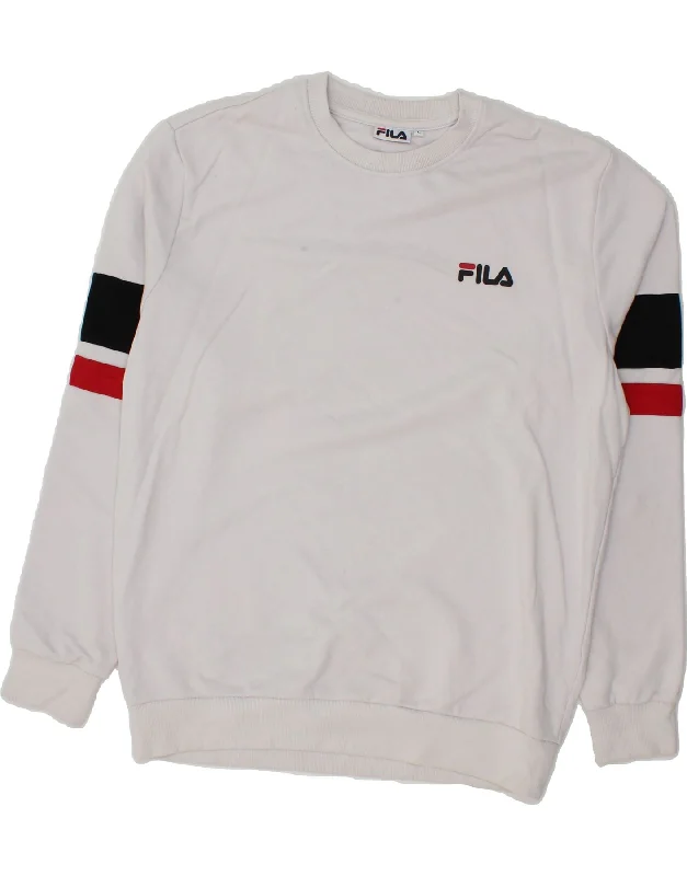 FILA Mens Sweatshirt Jumper Large White Colourblock Cotton