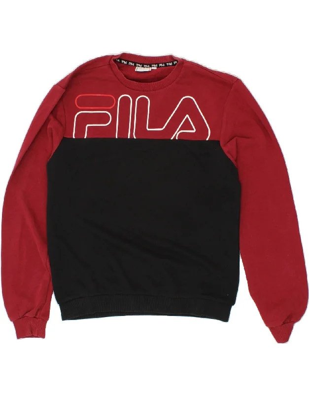 FILA Womens Oversized Graphic Sweatshirt Jumper UK 6 XS Black Colourblock