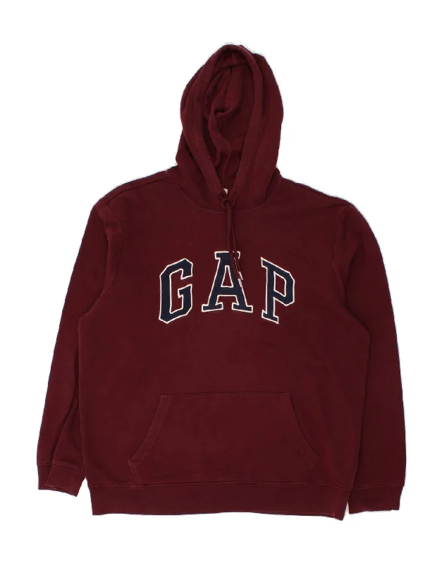 GAP Mens Graphic Hoodie Jumper Large Maroon Cotton