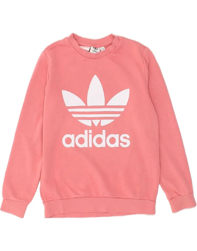 ADIDAS Girls Graphic Sweatshirt Jumper 11-12 Years Pink Cotton